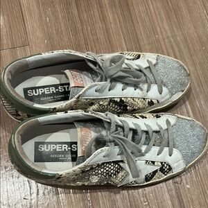 Limited Edition Golden Goose Snake Print Glitter Sneakers